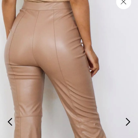 Missguided Mocha Split Front Faux Leather Pants - Picture 5 of 5